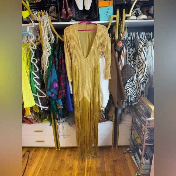 House of CB Gold Fringe Maxi Dress - Size Large - Picture 5 of 8